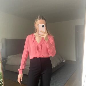 Reiss Rochelle Ruffle Chiffon Long Sleeve Blouse Top Pink 4 small